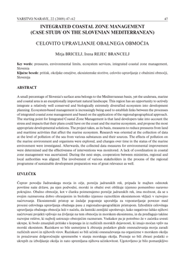 Integrated Coastal Zone Management (Case Study on the Slovenian Mediterranean)