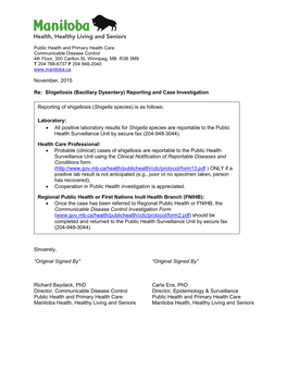 Shigellosis (Bacillary Dysentery) Reporting and Case Investigation