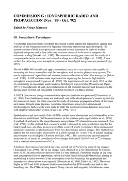 COMMISSION G : IONOSPHERIC RADIO and PROPAGATION (Nov