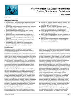 Chapter 6: Infectious Disease Control for Funeral Directors and Embalmers 3 CE Hours