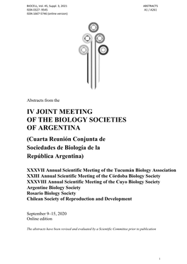 Iv Joint Meeting of the Biology Societies of Argentina