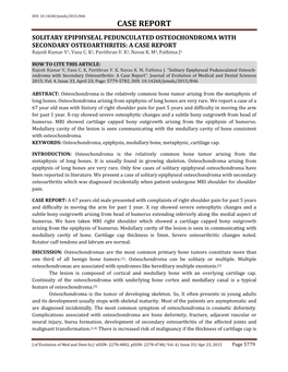 CASE REPORT SOLITARY EPIPHYSEAL PEDUNCULATED OSTEOCHONDROMA with SECONDARY OSTEOARTHRITIS: a CASE REPORT Rajesh Kumar V1, Vasu C