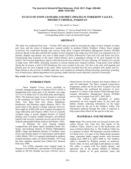 Status of Snow Leopard and Prey Species in Torkhow Valley, District Chitral, Pakistan