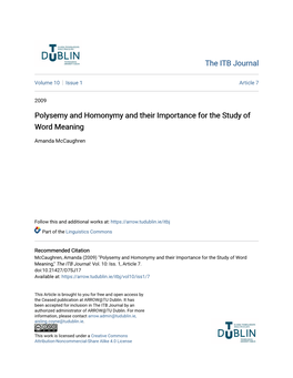 Polysemy and Homonymy and Their Importance for the Study of Word Meaning