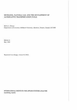 Methanol, Natural Gas, and the Development of Alternative Transportation Fuels