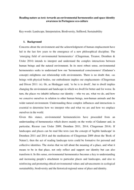 Reading Nature As Text: Towards an Environmental Hermeneutics and Space Identity Awareness in Portuguese Eco-Culture Key-Words