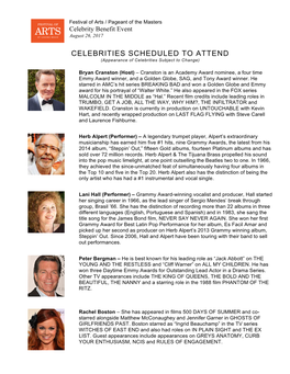CELEBRITIES SCHEDULED to ATTEND (Appearance of Celebrities Subject to Change)