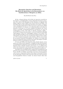 Metropolen, Sprachen Und Identitäten. Die Rolle Des Spanischen in Der Konstruktion Von Stadtidentitäten: 5 Beispiele Aus Afrika