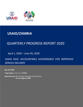Usaid/Zambia Quarterly Progress Report 2020