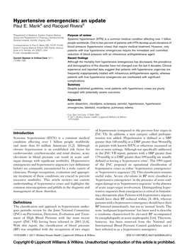 Hypertensive Emergencies: an Update Paul E