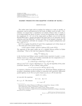 MASSEY PRODUCTS for ELLIPTIC CURVES of RANK 1 the Author