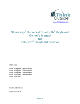 Stowaway Universal Bluetooth Keyboard Owner's Manual for Palm