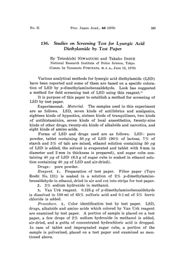 Studies on Screening Test for Lysergic Acid Diethylamide by Test Paper