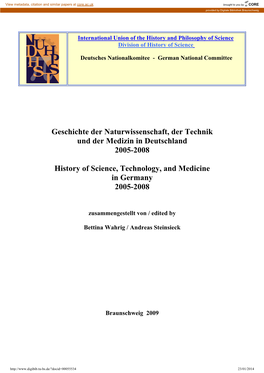 Geschichte Der Naturwissenschaft, Der Technik Und Der Medizin in Deutschland 2005-2008