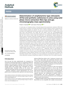 And Synthetic Cathinones in Urine Using Solid Phase Micro-Extraction