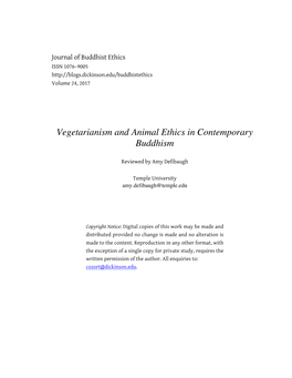 Vegetarianism and Animal Ethics in Contemporary Buddhism