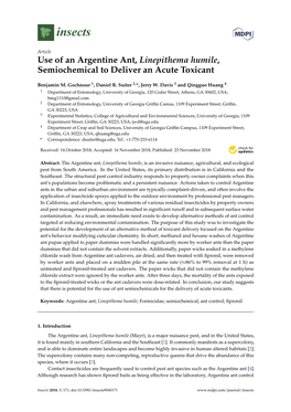 Use of an Argentine Ant, Linepithema Humile, Semiochemical to Deliver an Acute Toxicant