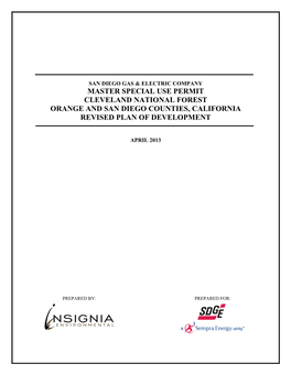 Master Special Use Permit Cleveland National Forest Orange and San Diego Counties, California Revised Plan of Development