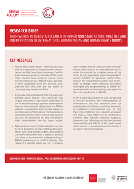Research Brief from Words to Deeds: a Research of Armed Non-State Actors’ Practice and Interpretation of International Humanitarian and Human Rights Norms