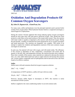 Oxidation and Degradation Products of Common Oxygen Scavengers