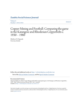 Copper Mining and Football: Comparing the Game in the Katangese and Rhodesian Copperbelts C