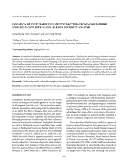 ISOLATION of CULTURABLE ENDOPHYTIC BACTERIA from MOSO BAMBOO (PHYLLOSTACHYS EDULIS) and 16S Rdna DIVERSITY ANALYSIS