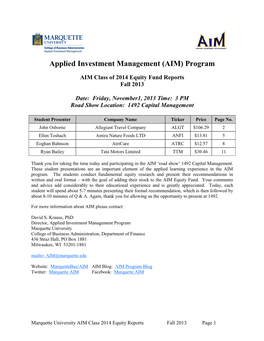 Applied Investment Management (AIM) Program