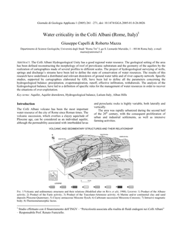 Water Criticality in the Colli Albani (Rome, Italy)1