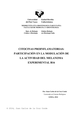 Citocinas Proinflamatorias: Participación En La Modulación De La Actividad Del Melanoma Experimental B16