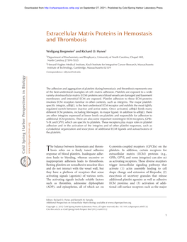Extracellular Matrix Proteins in Hemostasis and Thrombosis