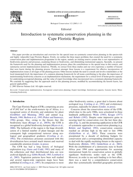 Introduction to Systematic Conservation Planning in the Cape Floristic Region