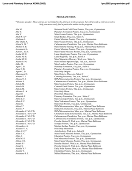 33Rd LPSC Program Index