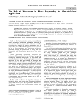 The Role of Bioreactors in Tissue Engineering for Musculoskeletal Applications Emeka Oragui*,1, Madhusudhan Nannaparaju1 and Wasim S