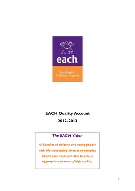 East Anglia's Children's Hospices (EACH) Quality Account 2012-13