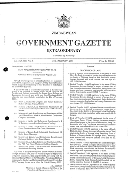 ZIMBABWEAN ! I GOVERNMENT GAZETTE EXTRAORDINARY Published by Authority