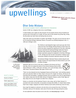 Dive Into History MICHIGAN NAMES TENTH UNDERWATER PRESERVE Autumn of 1887 Was a Dangerous Time to Be on Lake Michigan