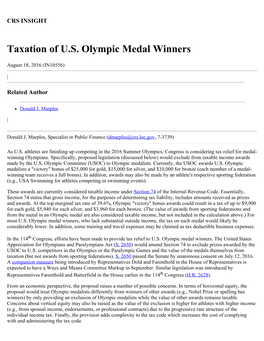 Taxation of U.S. Olympic Medal Winners