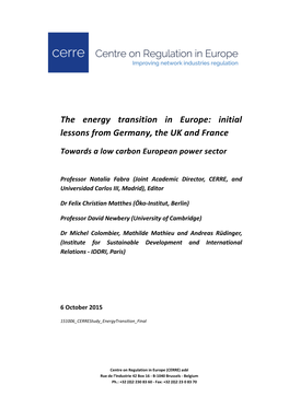 The Energy Transition in Europe: Initial Lessons from Germany, the UK and France