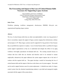 The Forecasting and Impact of the Loss of Critical Human Skills Necessary for Supporting Legacy Systems