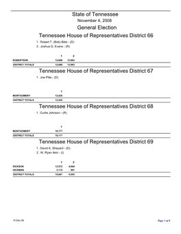 General Election State of Tennessee Tennessee House Of
