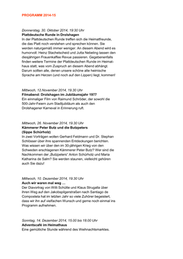 PROGRAMM 2014-15 Donnerstag, 30