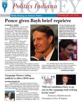 Pence Gives Bayh Brief Reprieve by BRIAN A