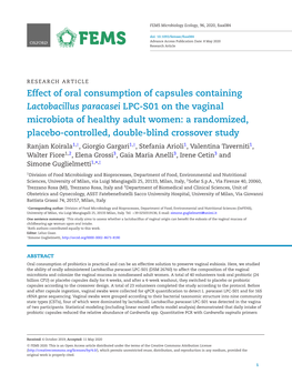 Effect of Oral Consumption of Capsules Containing Lactobacillus Paracasei