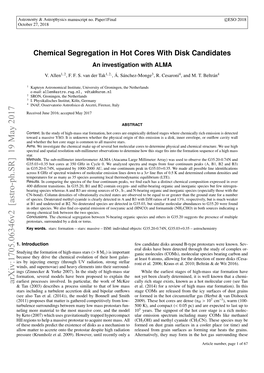 Chemical Segregation in Hot Cores with Disk Candidates: An