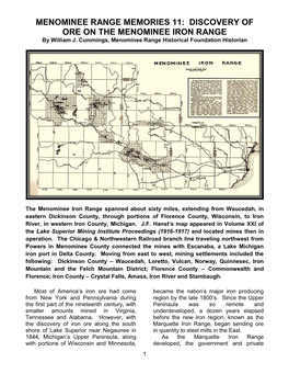 DISCOVERY of ORE on the MENOMINEE IRON RANGE by William J