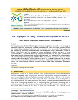 The Language of the Urang Community of Bangladesh: an Analysis