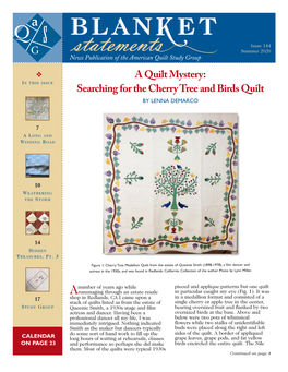 A Quilt Mystery: Searching for the Cherry Tree and Birds Quilt by LENNA DEMARCO