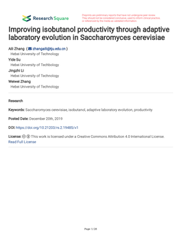 Improving Isobutanol Productivity Through Adaptive Laboratory Evolution in Saccharomyces Cerevisiae