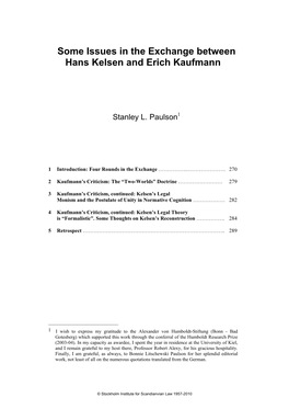 Some Issues in the Exchange Between Hans Kelsen and Erich Kaufmann