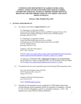 Import of Live Goats and Sheep from Australia